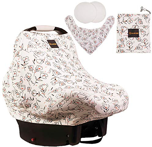 Lilmonki Nursing Scarf Multi-Use - Breathable Car Seat, Stroller, and Cart Cover for Babies - Colorful Tulip Print - Bandana Bib, Pouch & Nursing Pads Included