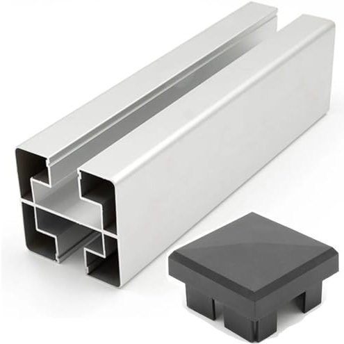 HORI Design Pfosten - WPC Sichtschutz - Aluminium - Stecksystem - Zaun - Garten - Gartenzaun - Lamellenzaun - Windschutz - Zaunelemente - Silber I für 90 cm Zaunhöhe - zum Einbetonieren