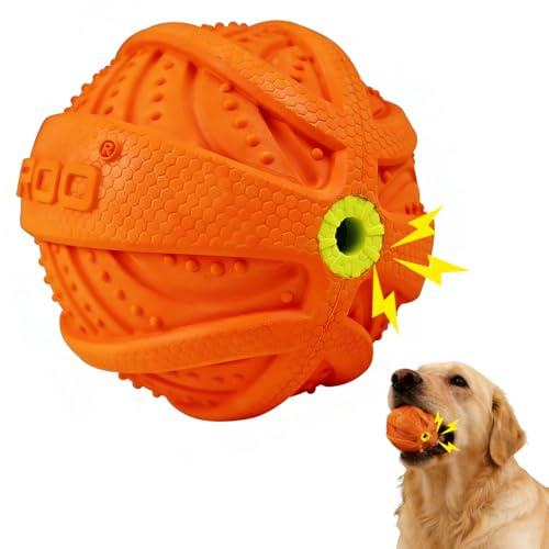LaRoo Hundeball Quietschend, Interaktives Kauspielzeug, Langlebiges Naturkautschuk Hund Fußball,Kauspielzeug für Mittel & Große Hunde (3,5 Zoll Orange)