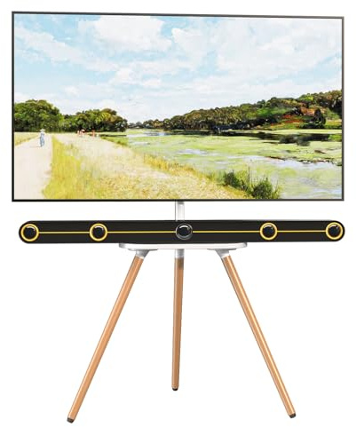 PUTORSEN Easel TV Tripod Stand for 43 to 65 Inch LED LCD Screens, Height Adjustment TV Floor Stand with Shelf and Solid Wood Base, Swivel, Max VESA 400x400mm, White