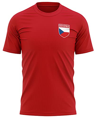 Czech Football Shirt - Mens Czech Republic Retro Flag Badge T Shirt - Football European Country 2021 2020 Supporters Red Tee Him - Czechs Tournament Footy Soccer Top, M, Red