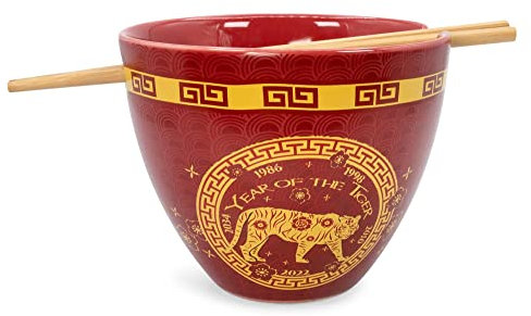 Boom Trendz Year of The Tiger Chinese Zodiac 16-Ounce Ramen Bowl and Chopstick Set