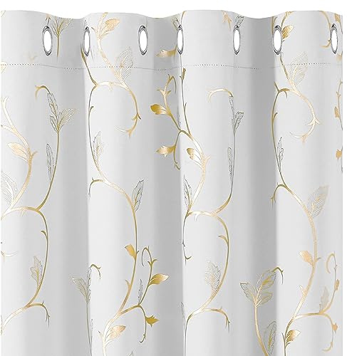 BUHUA Verdunklungsvorhänge mit Ösen, Blickdichte Vorhänge Kurz, Fenster Gardienen 2-Set Thermovorhang Verdunkelung für Schlafzimmer, H 183 x B 117 cm, Grau Weiß
