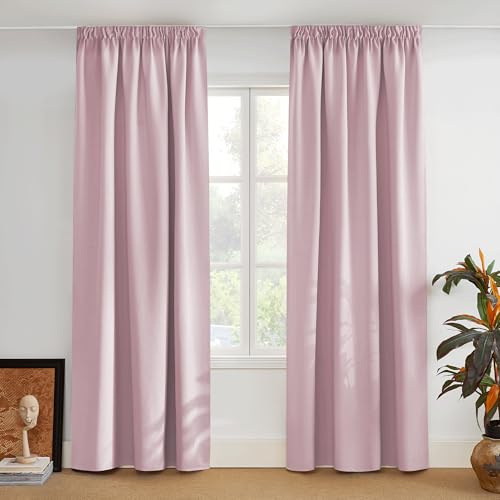 PONY DANCE Blickdichte Gardinen für Kinderzimmer Thermovorhang 2er Set | H 260 x B 140 cm, Hellpink, mit Kräuselband, Hitzeschutz, für Wohnzimmer, Vorhang Verdunkelung, für Schiene, Thermal