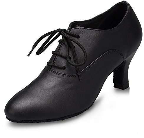 HIPPOSEUS Scarpe da Ballo Standard per Donne Nero Tango Salsa Latino Scarpe da Danza Pratica con Punta Chiusa Tacco 6 cm,40.5 EU