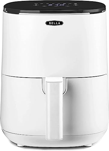 bella Freidora de aire con pantalla táctil de 2.9QT, sin precalentamiento, sin aceite, sartén antiadherente y bandeja para elementos crujientes aptas para lavavajillas, color blanco mate