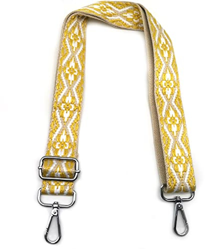 Omxyinma Justerbar axelrem gul, utbytbar väskrem för axelväskor med silverkarbinhake 3,8 cm, bred axelrem för damväskor, crossbody-tillbehör 10