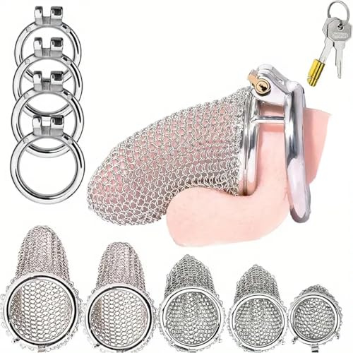 Guspiun SM Edelstahl Peniskäfig Atmungsaktiver Mesh Peniskäfig Bondage Penis 5 Größen Auswahl Mann Metall Keuschheitsgürtel Extrem Erotik Keuschheits Sexspielzeug (L, Bogenring 45mm)