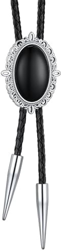 Bandmax Bolo Tie Pelle con Onice Nero Ovale Cravatta Bolo Western Uomo Accessorio Alla Moda, Taille unique, Metallo non prezioso, Onice