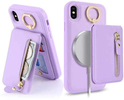 Ｈａｖａｙａ für iPhone XS Max Hülle Kompatibel mit Magsafe für iPhone XS Max Hülle kartenfach Abnehmbar 2 in 1 Reißverschluss geldbörse Herren und Damen - Lila