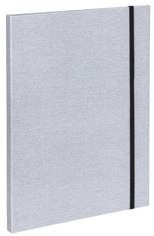 BIGSO PAULINA A4 Mappe mit Gummiband – Aktenmappe aus Faserplatte und Papier in Leinenoptik – Sammelmappe für Dokumente, Akten, Unterlagen usw. – hellgrau
