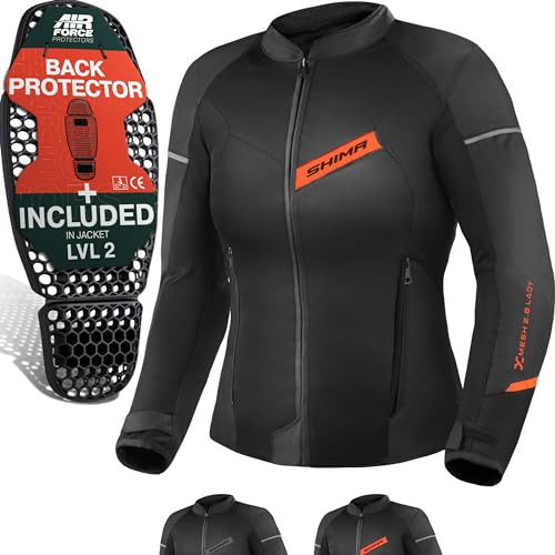 SHIMA X-MESH Motorcykel jacka dam med skydd AIRFORCE ryggskydd motorcykeljacka sommar nät ventilerad textiljacka skyddsjackor luftig (kvinnor, röd, S)