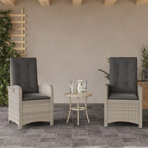 Hommdiy Gartensessel mit Kissen, Gartenstuhl mit Verstellbarer Rückenlehne, Liegestuhl mit Stahlrahmen, Sessel Stuhl Relaxsessel, Poly Rattan 2pz,Hellgrau