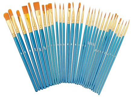 Relaxdays Pinsel Set 30-teilig, Acryl-, Öl- & Wasserfarben, Hobby & Schule, Nylon-Borsten, Malpinsel-Set, Mehrfarbig | Hobby & Schule, Nylon-Borsten, Malpinsel-Set