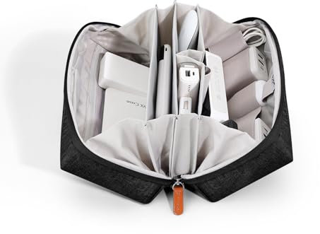 BUBM Tech Bag - Elektronischer Organizer & Zubehörtäschchen für MacBook Ladegerät, Kabel, Festplatten. wasserdichte Aufbewahrungstasche mit Fächern für USB-Adapter und Speicherkarten - Schwarz