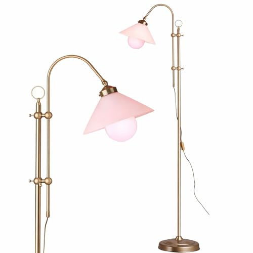 Standleuchte mit Fernbedienung Stehlampe höhenverstellbar Bogenlampe dimmbar, Metall altmessing, Kabelschalter, 8,5W 806Lm warmweiß, H 145-170 cm