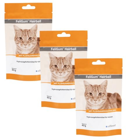 alfavet FeliGum Hairball | 3er Pack | 3 × 40 g | Ergänzungsfuttermittel für Katzen | Weiche Kaudrops