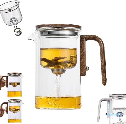 Enchantipot – Théière magique en verre avec poignée en bois – Théière à filtre magnétique avec double infuseur (720 ml)