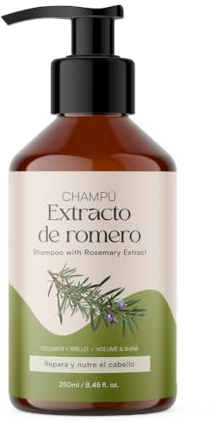 QKnatur - Champú con Extracto de Romero (250 ml). Contiene Activos para Fortalecer y Reparar el Cabello. Para conseguir un cabello con Volumen y Brillo. Para Cabello Fino o Dañado