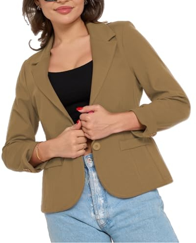 Ballandoro Damblazer i Trikå – Figursydd Jerseykavaj utan Foder och Fickor – Casual Kavaj för Kontor och Vardag – Resvänlig och Mjuk Blazer för Kvinnor, Beige, S