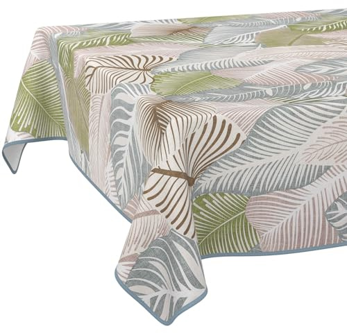 Wachstuchtischdecke Wachstischdecke Wachstuch Tischdecke abwaschbar Gartentischdecke Wasserabweisend 200x140cm mit Saum (Eingefasst) Floral Blätter Laube Grün