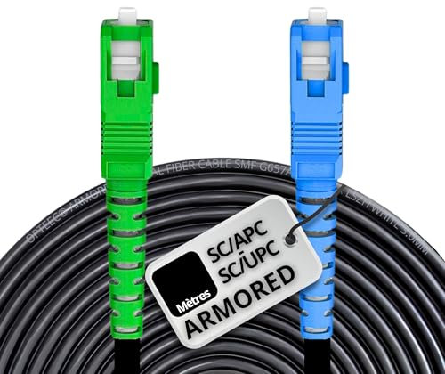 opteec® - Câble Fibre Optique en Acier Blindé - FREE - Rallonge/Jarretière - SC/APC à SC/UPC Renforcé - Simplex Monomode - Garantie 10 Ans - Noir (Armored, Noir, 1M)