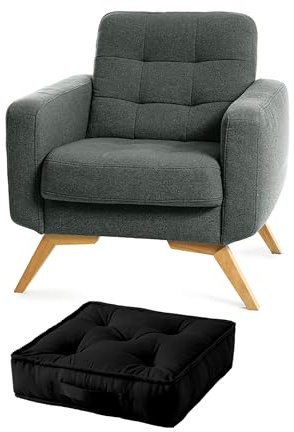 Rohi Black Booster Cushion for Armchairs 40x40cm +10cm - Hypoallergenic 100% Cotton Cover - Thick, Firm Support Garden Seat Pad Chair Cushion Ideal for Elderly, Pregnancy & Post Surgery Comfort