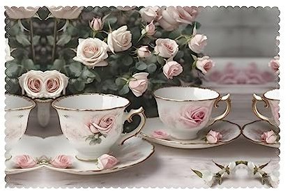Set di 6 tovagliette da tè con rose romantiche con stampa shabby del Ringraziamento, antiscivolo, per tavolo da pranzo e cucina