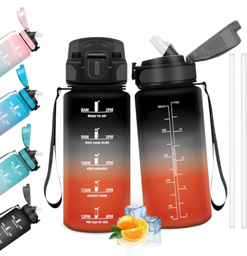 HoneyHolly vattenflaska 500ml, BPA-fri, läckagesäker, återanvändbar, motiverande för skola, gym, kontor, löpning