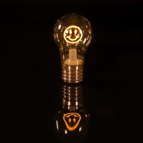 Smileygesicht-LED-Tischlampe, Deko-Tischlampe in Glühbirnenform, wiederaufladbar via USB-Kabel, Kompaktleuchte für den Schreibtisch mit warmweißem Licht | Persönliches Geschenk für Familie/Freunde