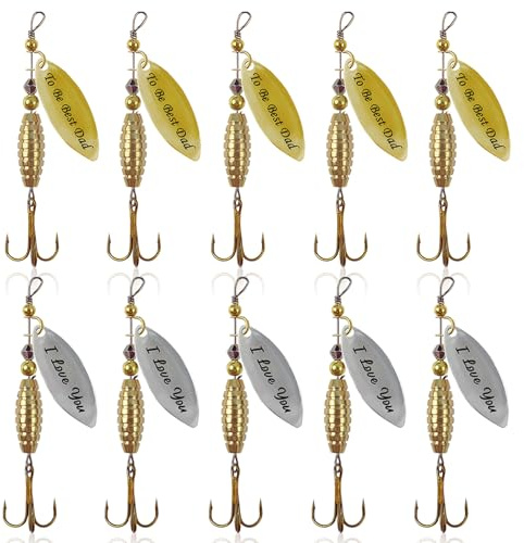 SANTUO 10pcs Angeln Köder Spinner & Spoons Kit mit Haken Künstliche für effektive Forelle und Bass Spinners Köder Tackle für Süßwasser Salzwasser Angeln Gold Tone