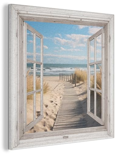 MuchoWow© Filzbilder Wall Art Decoration Bilder für die Wand Schlafzimmer | 90x90 cm - Deko Filz Painting Wanddekoration Wohnzimmer Fenster - Meer - Küste - Natur - Fensterblick - Wattenmeer