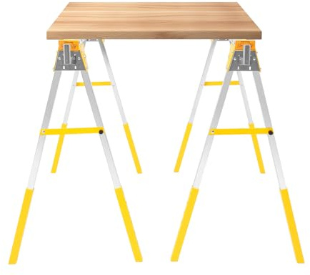 Fyssnn Workbench Saw Horse Twin Pack with 1200kg & 6 Adjustable Heights, Folding Saw Horse Tools, Trestle Table for Woodworking, Construction, Garage, Garden & Workshop Use (Yellow, 2pcs)