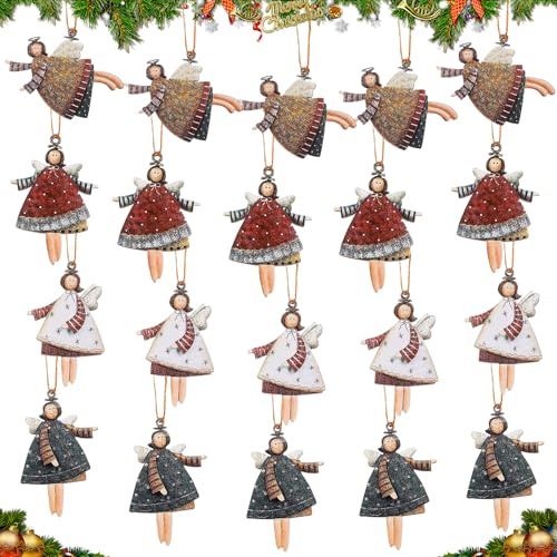 20 Stück Weihnachts Engel-Anhänger Engel-Christbaumschmuck mit Schnur Weihnachtsbaumschmuck Holz Anhän-ger Weihnachtsbaum AnhängerAngel für Fensterschmuck Feiertag Party Decoration Weihnachtsanhänger