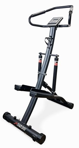 JK FITNESS [Stepper Pieghevole Con Manubrio 12 Livelli Idraulici Regolabile Salvaspazio] Step Machine Scalatore 2 Pistoni, Console LCD, 100kg, 84x61x134 cm, Chiuso 61x25 cm, HomeGym JK 5035 Full Black