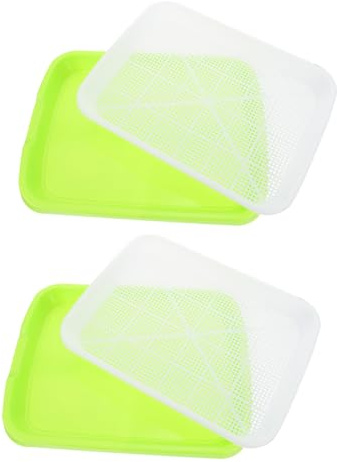Abaodam Vassoio per La Germinazione di Piantine Idroponiche, Set da 2 Vassoi in Plastica Alimentare Verde (34x25x4 Cm), per Coltivazione Domestica di Germogli e Ortaggi Freschi