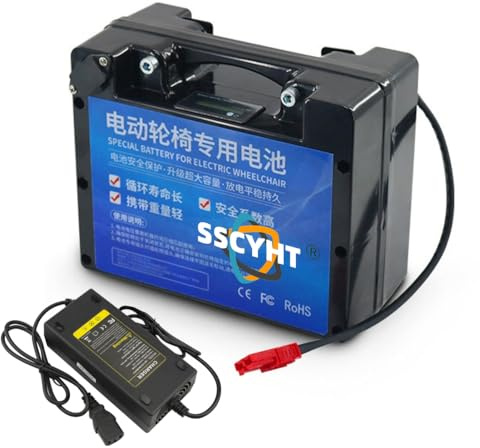 SSCYHT 24v20ah, Batería Litio 24V para Silla Ruedas eléctrica Disponible en capacidades 15Ah 20Ah 25Ah 30Ah 35Ah 40Ah 45Ah 50Ah 60Ah con Conector Anderson para Motor Scooter Movilidad 0 a 1440W
