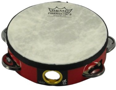 Remo Fiberskyn Tambourine, Quadura Deep Red, 6 in, Single Row Jingles for Classroom Rhythm Activities