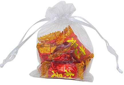 Organza-Säckchen mit Kordelzug, 100 Stück, Geschenkbeutel, Verpackung für Party/Spiel/Hochzeit (11,4 x 8,9 cm) weiß