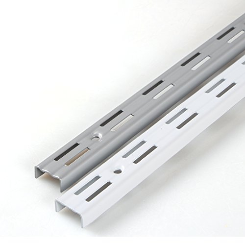 PRIOstahl Wandschienen Regalsystem Silber - 2 Stück Wandschiene 2-Reihig 2000mm Regal - Schwerlast Wandregal Aufbewahrung System für Garage Keller Werkstatt