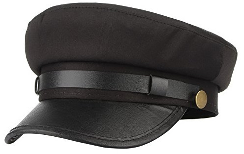 GEMVIE Unisex Classic British Flat Top Fisherman Hat Cotton Breton Fiddler Hat Black