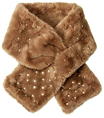 Caspar SC482 eleganter Damen Fell Schal mit Perlen, Farbe:braun, Größe:One Size