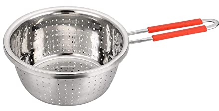 Contiup colador de metal perforado de acero inoxidable con asas de silicona para cocina, alimentos, pasta, fideos, espaguetis, limpieza de alimentos Red Handle