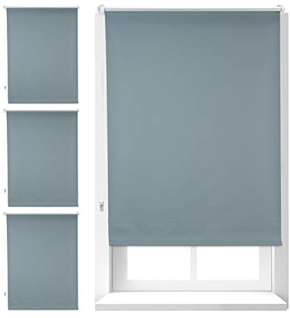 Relaxdays 4 x Verdunkelungsrollo, Hitzeschutz, Thermo Rollo Klemmfix, blickdichtes Seitenzugrollo 80x165, Stoff 76 cm, grau