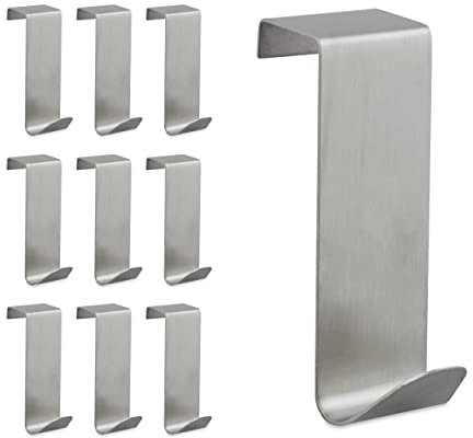 Relaxdays Türhaken, 10er Set, zum Einhängen, Kleiderhaken für Tür & Schrank, Haken für 2 cm Türfalz, Edelstahl, Silber, 10 Stück 10027719