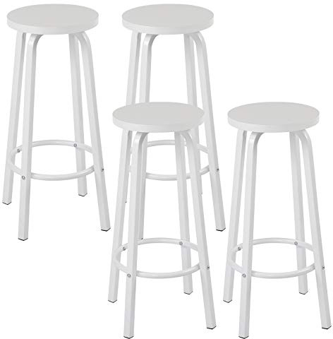 WOLTU Sgabelli da Bar Set di 4, Sgabello Alti 72cm con Poggiapiedi Seduta Tonda Alta Sedia per Cucina Ristorante in Acciaio e Legno Bianco