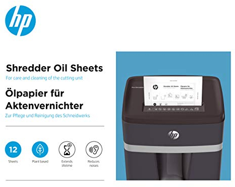 HP Ölpapier für Aktenvernichter, 12 Blatt, auf pflanzenbasis zur Pflege für Ihren Shredder, 9133