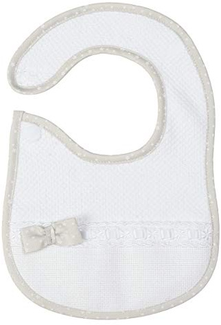 Filet - Grande Bavaglino Realizzato in Morbido Tessuto Motivo Losanghe con Tasca in Tela Aida da Ricamare e Chiusura con Velcro, Realizzato Interamente in Italia, Colore Bianco e Beige