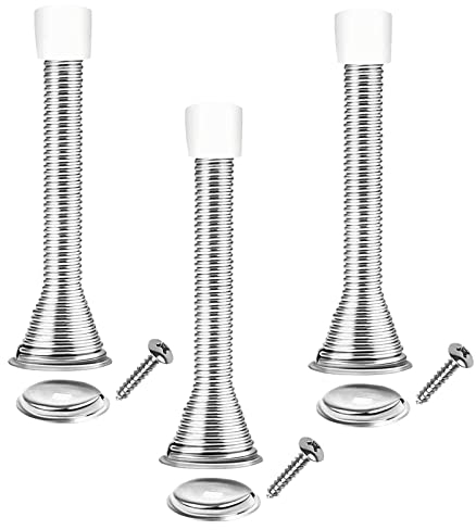 3pcs Spring Door Stops, Bendable Metal Door Stoppers with Anti-Slip Rubber Heads Screws Base, Long Door Springs for Protect Walls and Doors