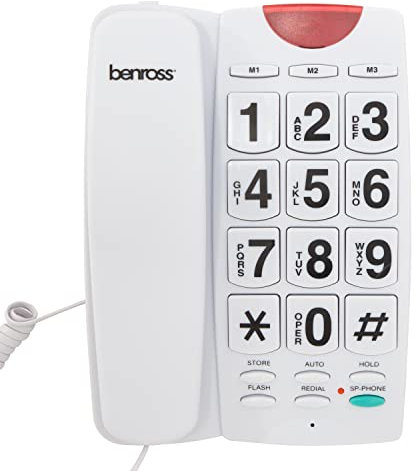 Benross 44589 Jumbo Button Landline Telephone & LED Light / Easy to Read Buttons / Adjustable Volume / Hands Free Speaker / Desk & Wall Mountable / White